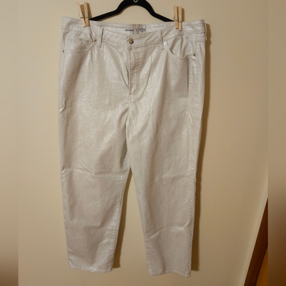 Old Navy White Shimmer Jeans - Tall Length